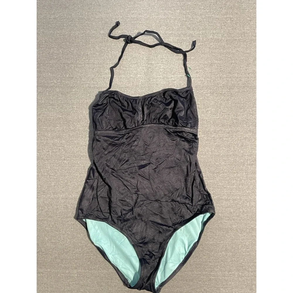 J Crew One Piece Swimsuit Black Classic Minimal Halter‎ Strap Swim Solid Womens